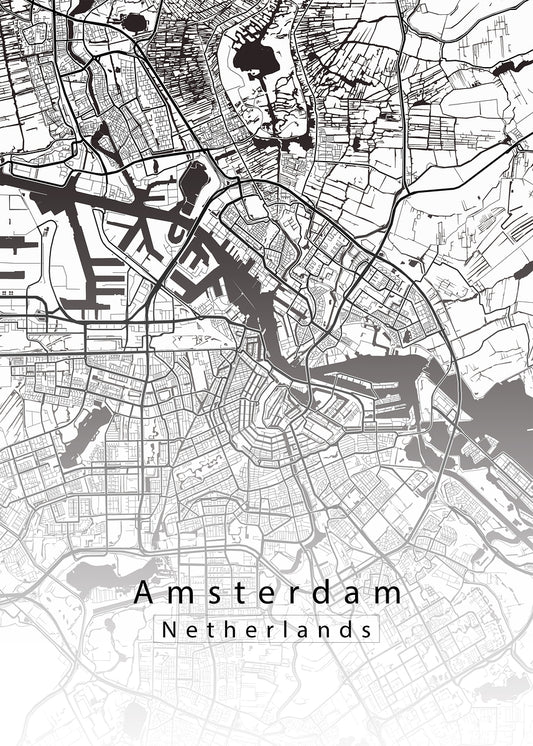 Amsterdam Netherlands City Map white