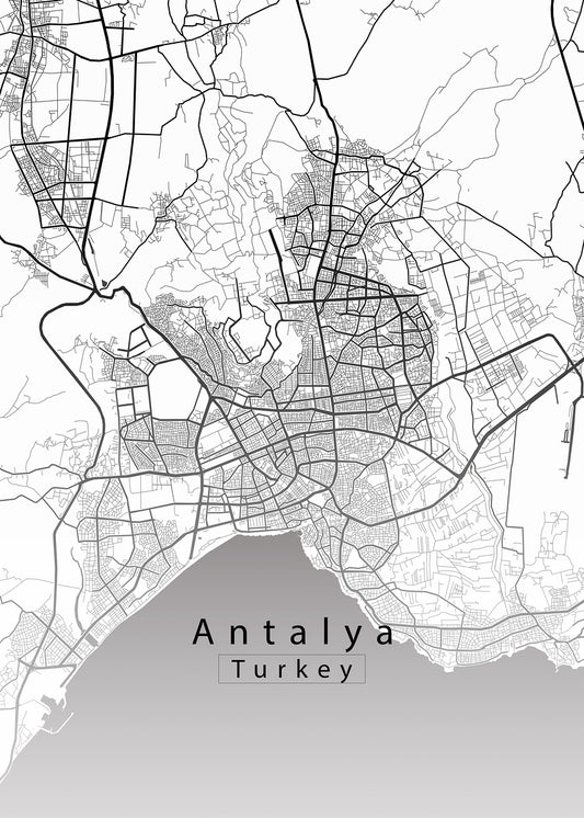 Antalya Turkey City Map white