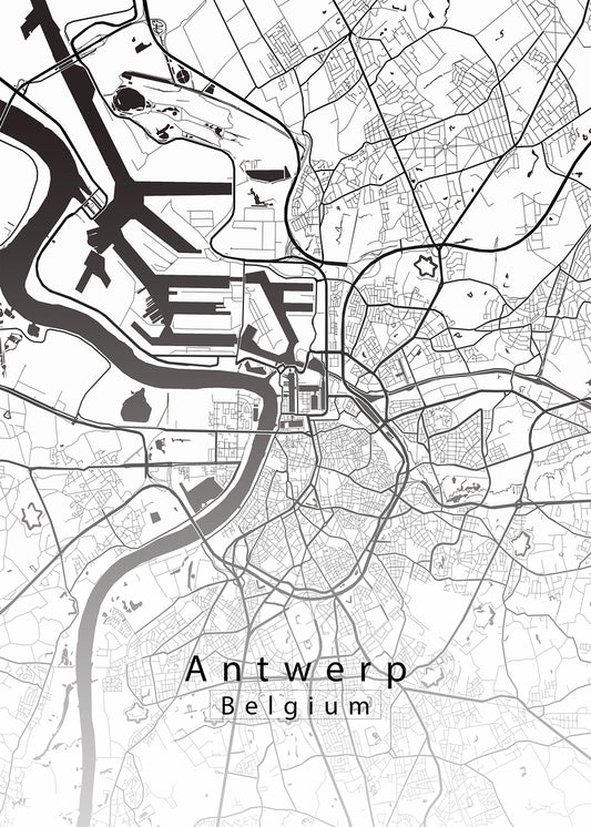 Antwerp Belgium City Map white