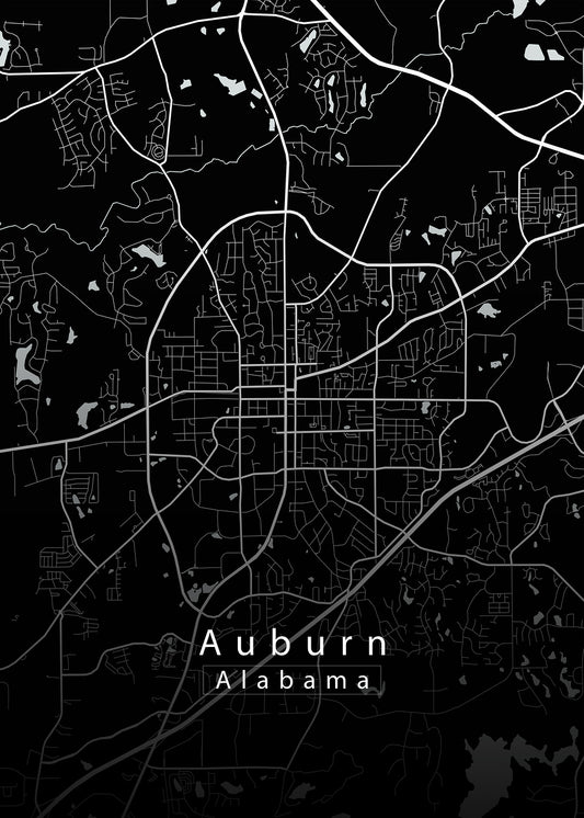 Auburn Alabama City Map black