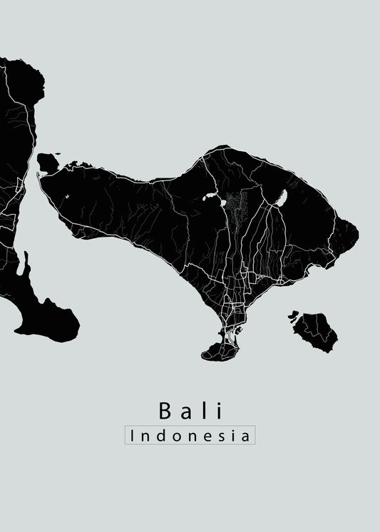 Bali Indonesia Island Map black