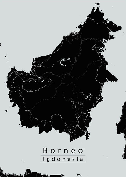 Borneo Indonesia Island Map black