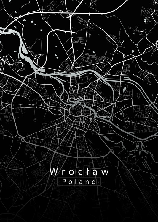 Wroclaw Poland City Map black