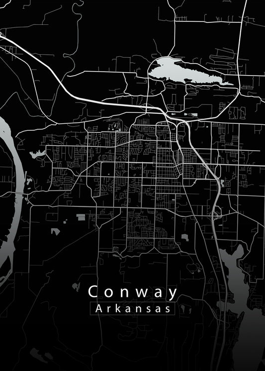 Conway Arkansas City Map black