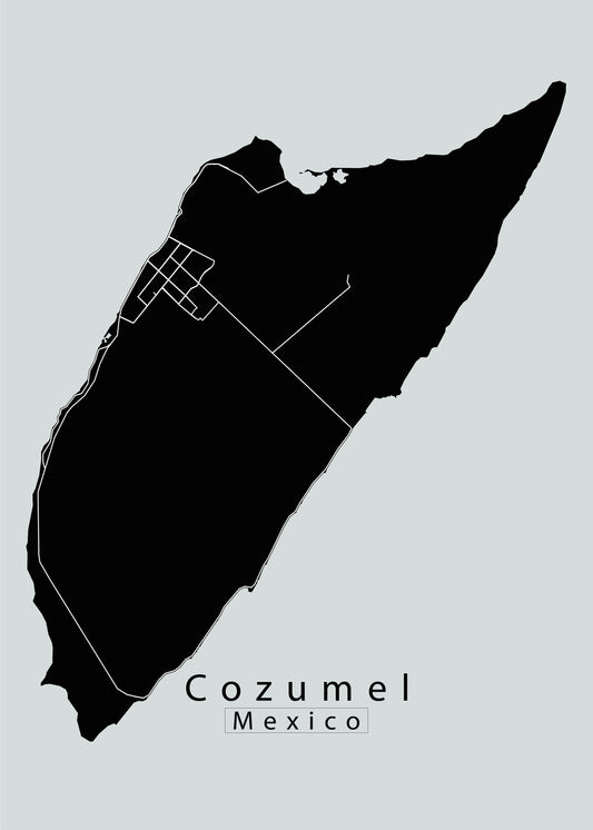 Cozumel Mexico Island Map black