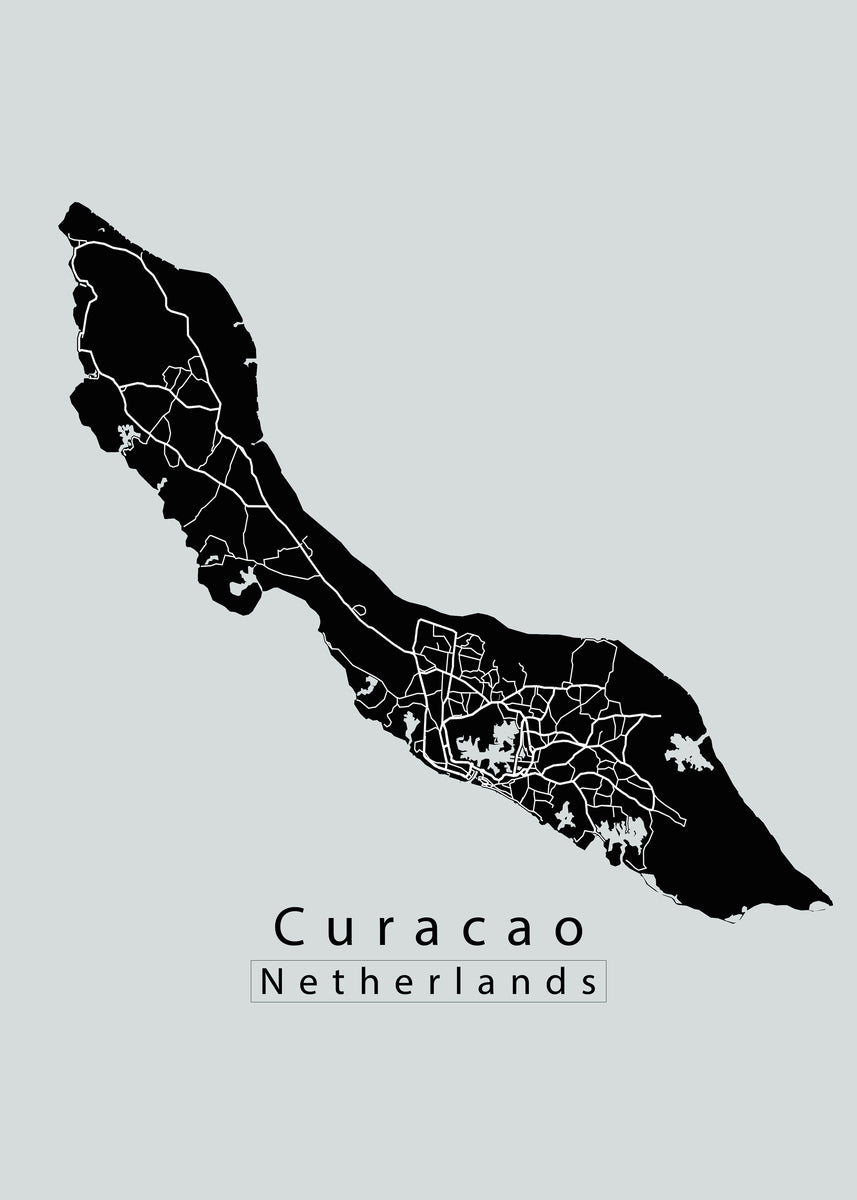 Curacao Netherlands Island Map black