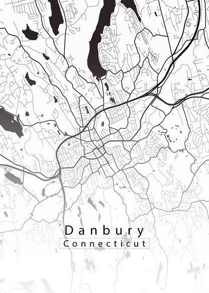 Danbury Connecticut City Map white