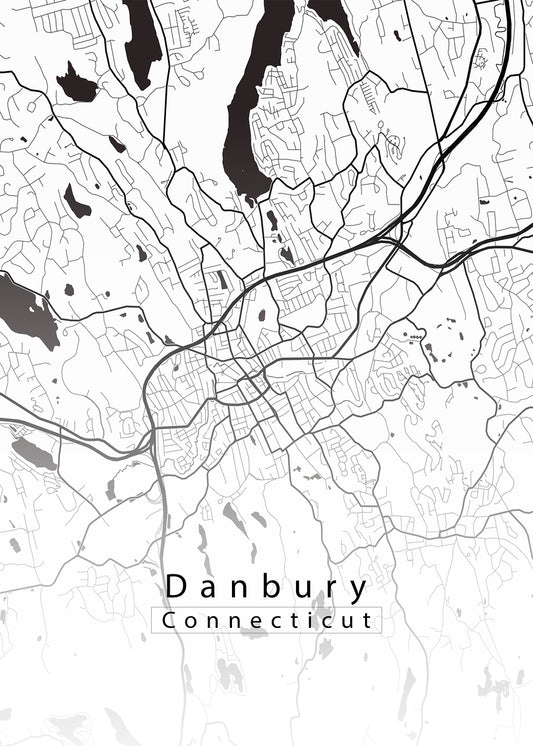 Danbury Connecticut City Map white