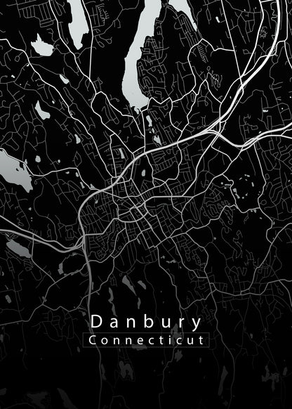 Danbury Connecticut City Map black