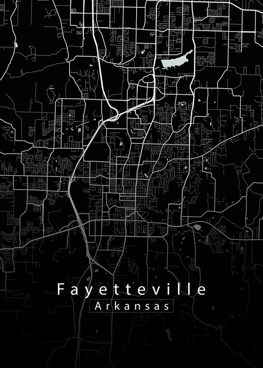 Fayetteville Arkansas City Map black