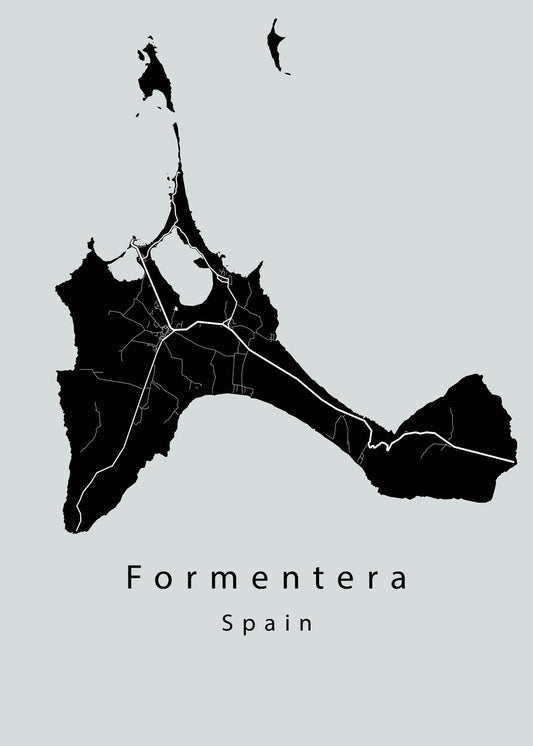 Formentera Spain Island Map black