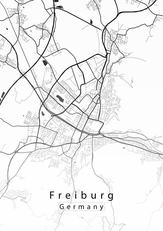 Freiburg Germany City Map white