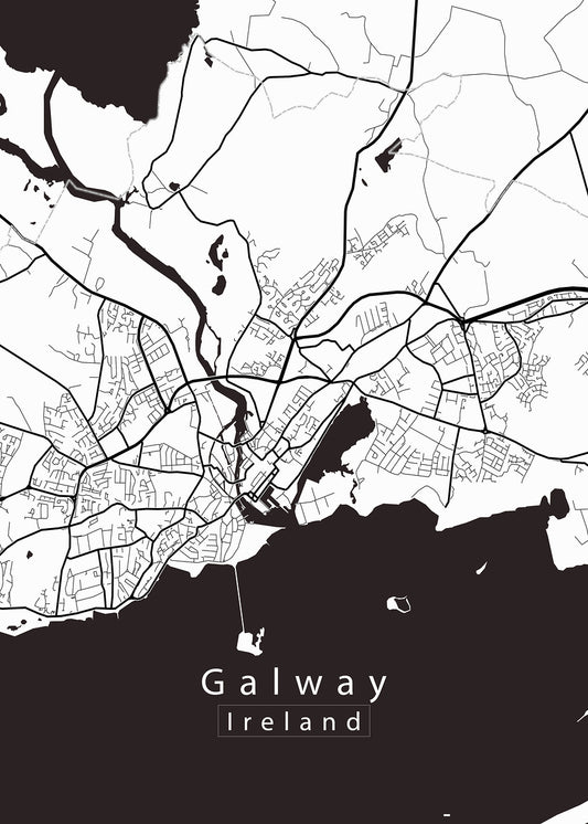 Galway Ireland City Map white