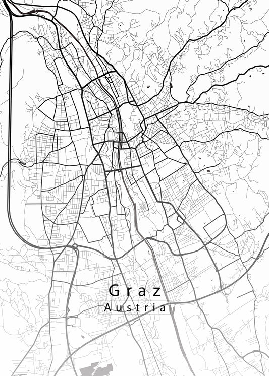 Graz Austria City Map white