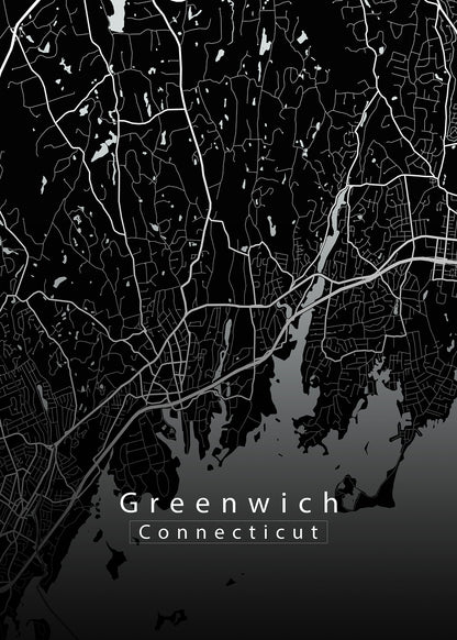 Greenwich Connecticut City Map black