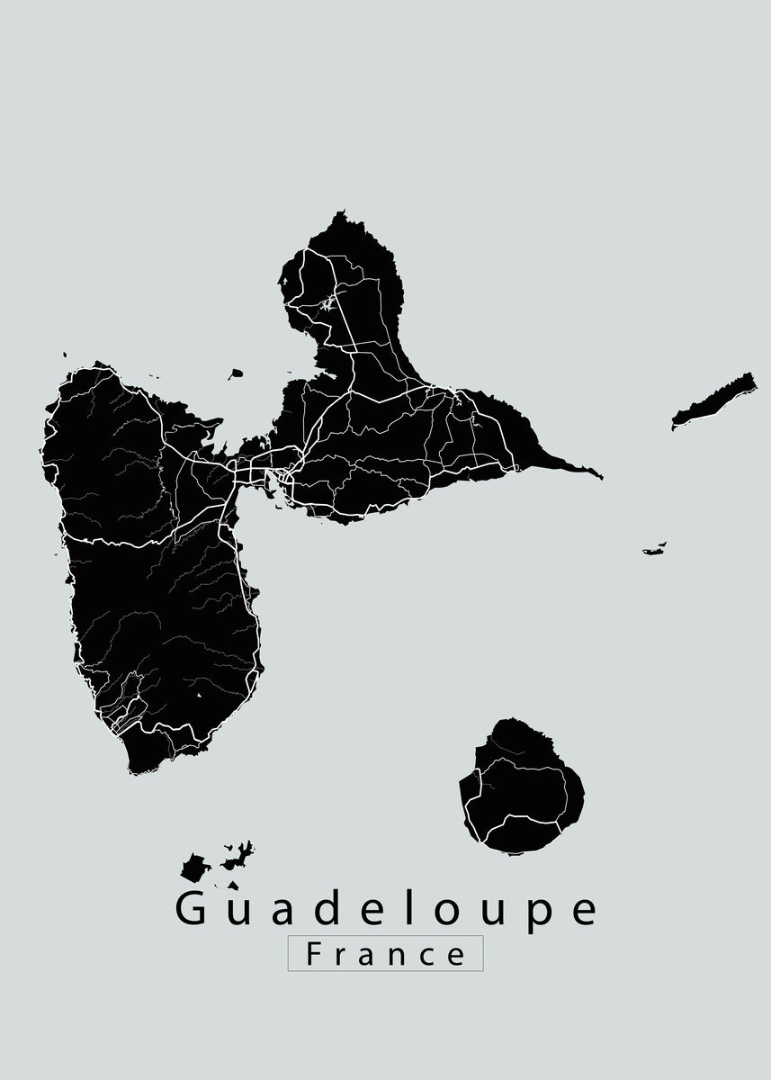 Guadeloupe France Island Map black