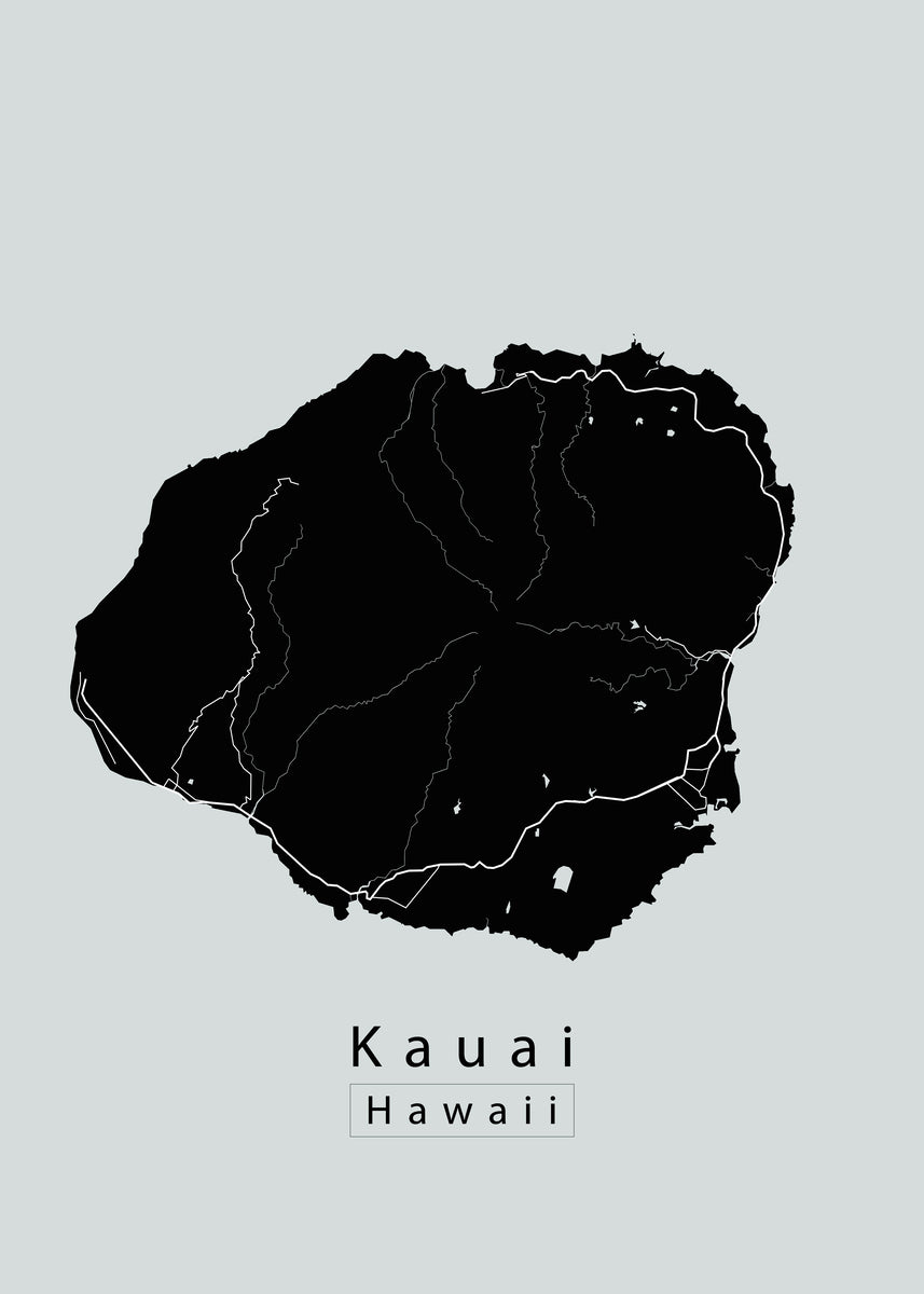 Kauai Hawaii Island Map black