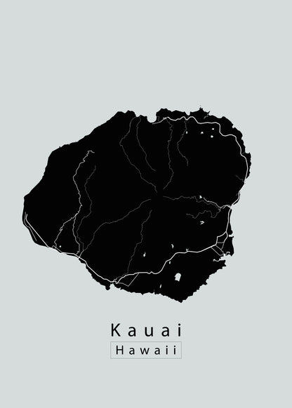 Kauai Hawaii Island Map black