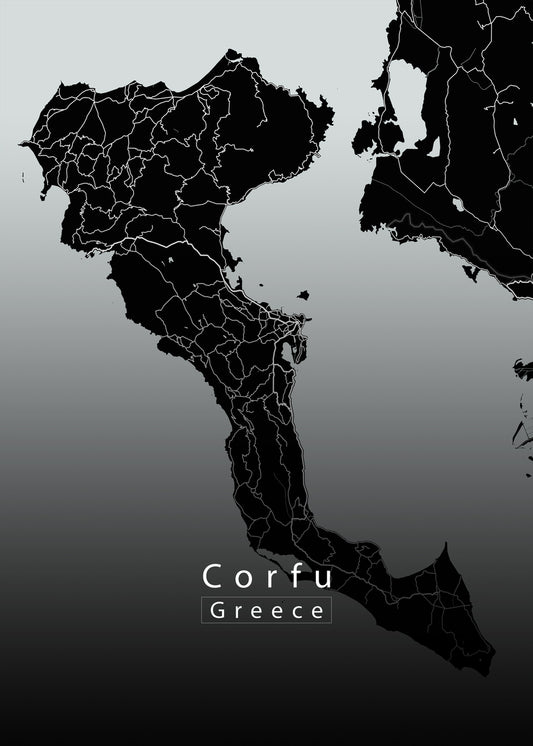 Corfu Greece Island Map black