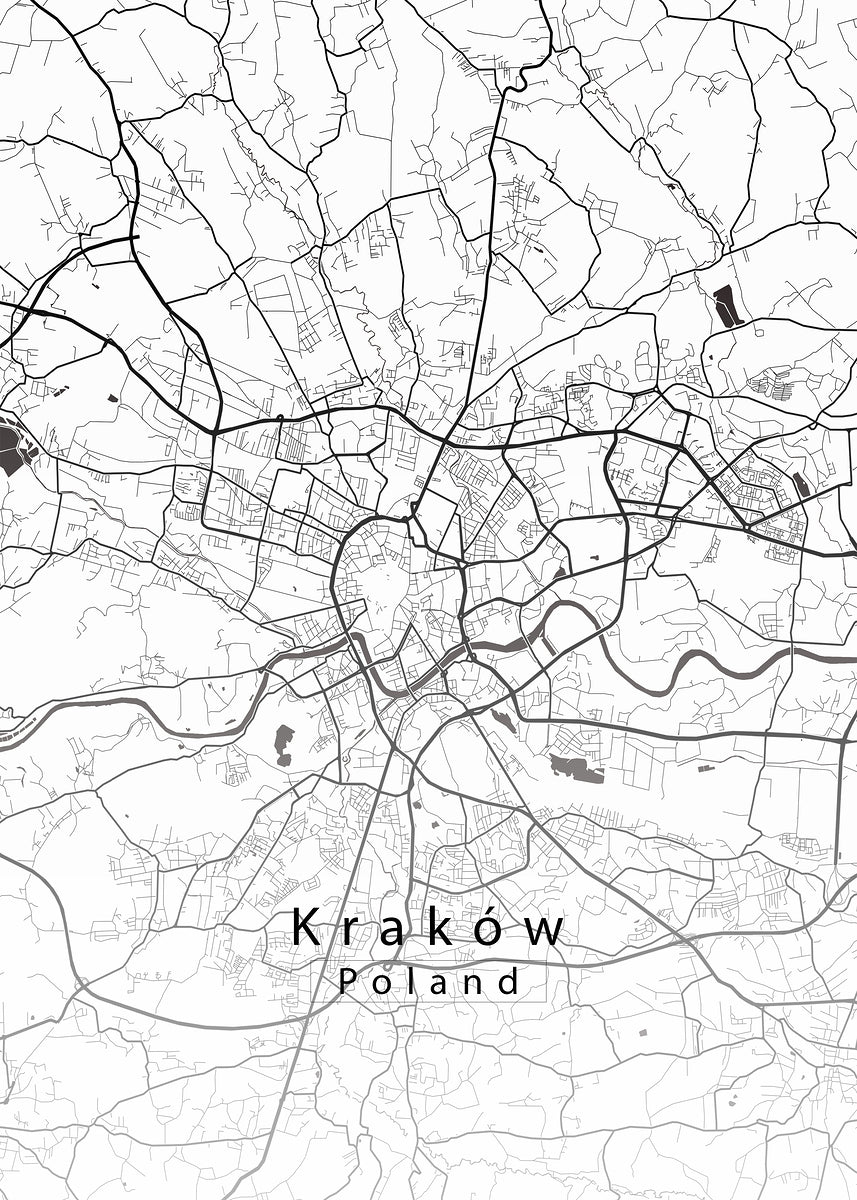 Krakow Poland City Map white