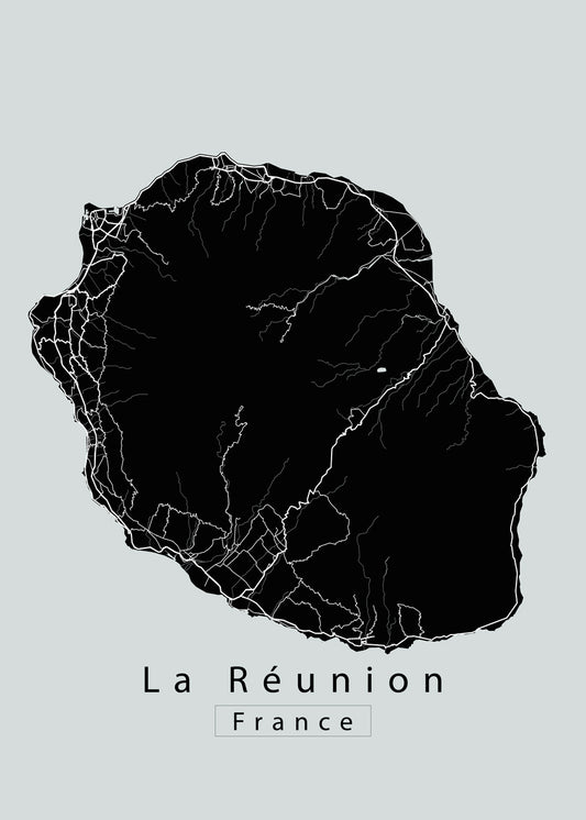 La Reunion France Island Map black