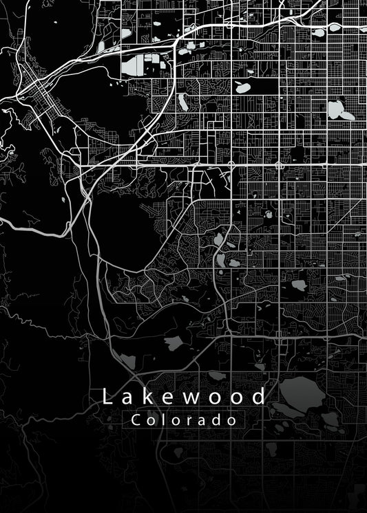 Lakewood Colorado City Map black