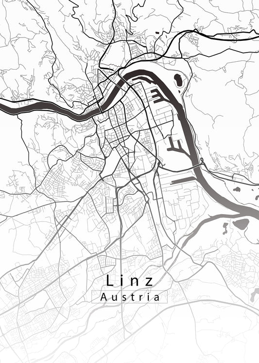 Linz Austria City Map white