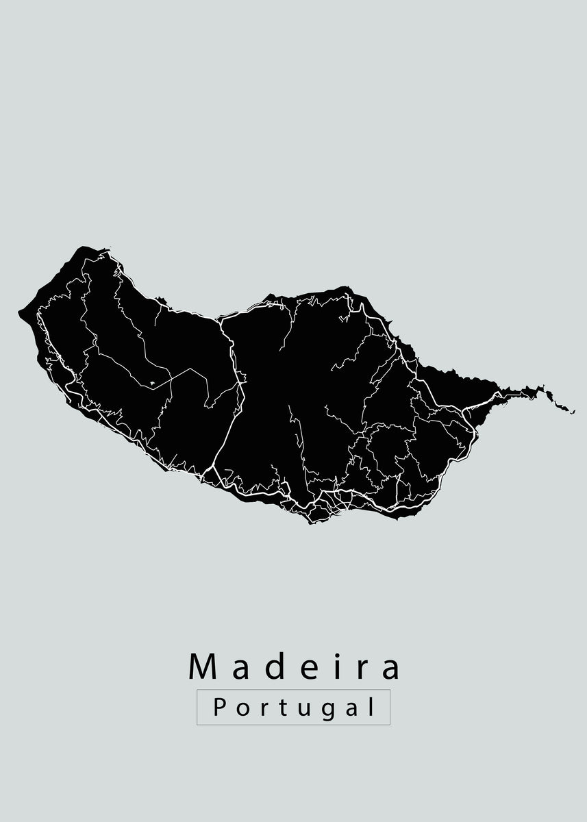 Madeira Portugal Island Map black