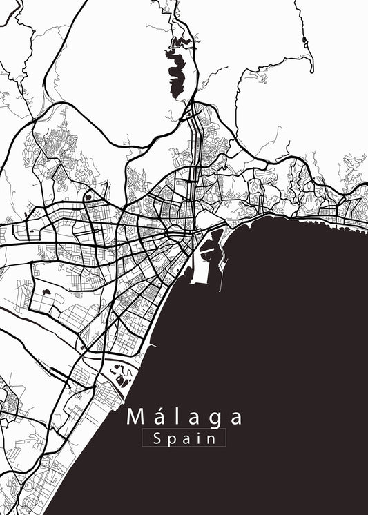 Malaga Spain City Map white