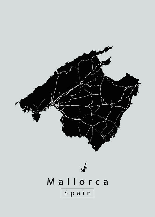 Mallorca Spain Island Map black