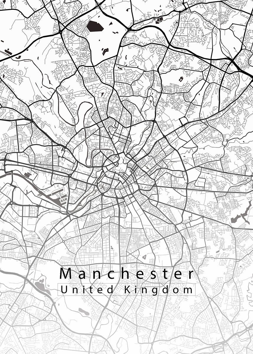 Manchester United Kingdom City Map white