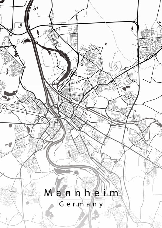 Mannheim Germany City Map white