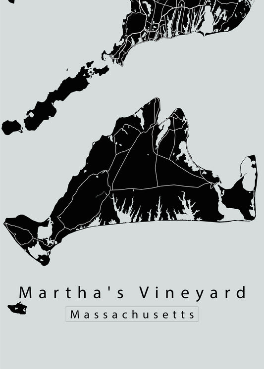 Marthas Vineyard Massachusetts Island Map black