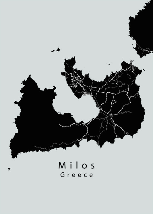 Milos Greece Island Map black