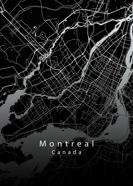 Montreal Canada City Map black