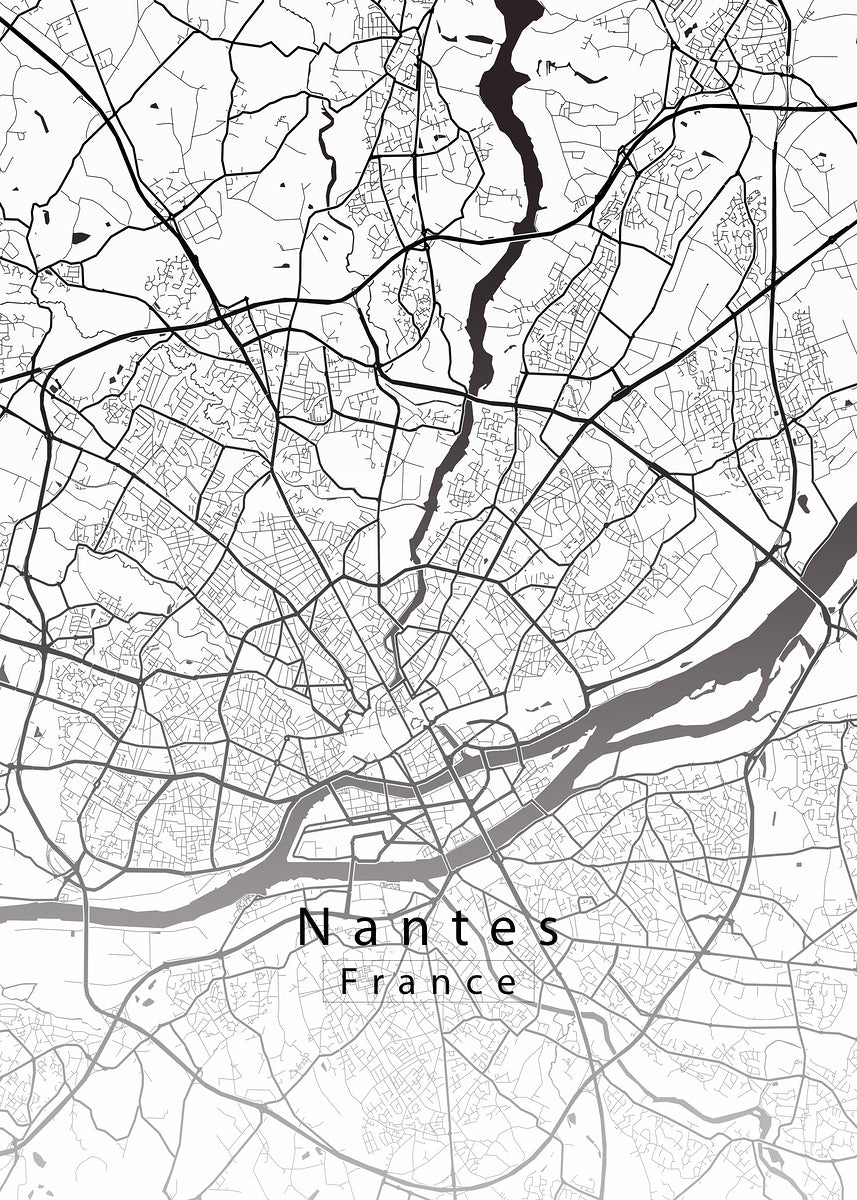 Nantes France City Map white