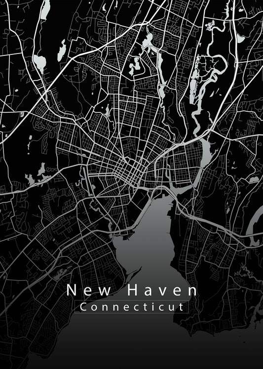 New Haven Connecticut City Map black