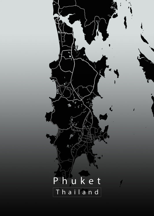 Phuket Thailand Island Map black