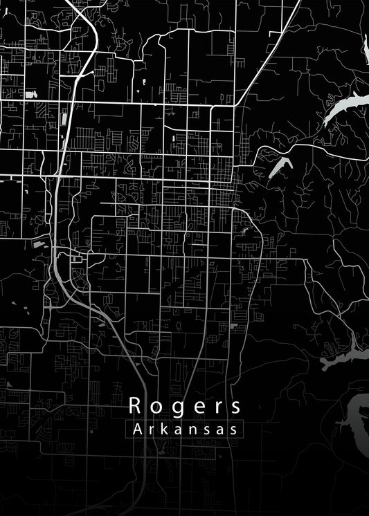 Rogers Arkansas City Map black