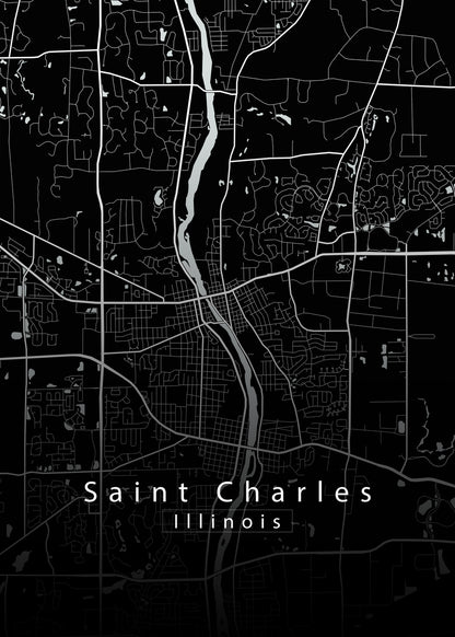 Saint Charles Illinois City Map black