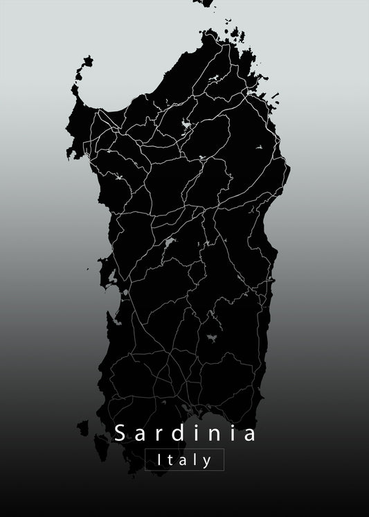 Sardinia Italy Island Map black