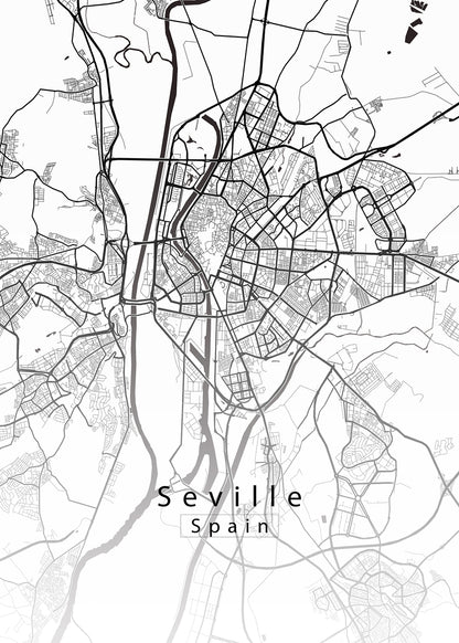 Seville Spain City Map white