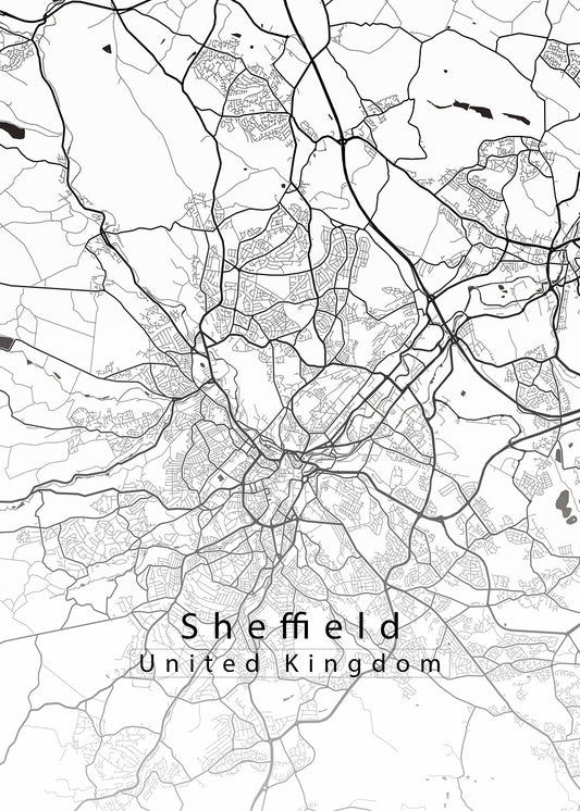 Sheffield United Kingdom City Map white