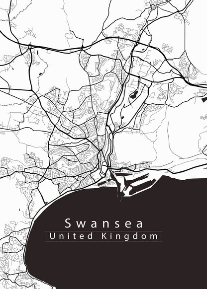 Swansea United Kingdom City Map white