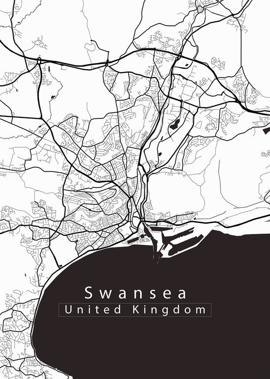 Swansea United Kingdom City Map white