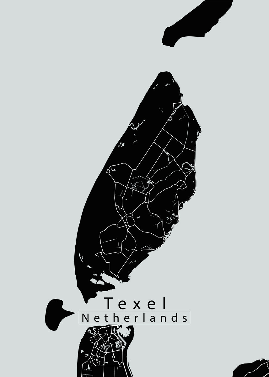 Texel Netherlands Island Map black