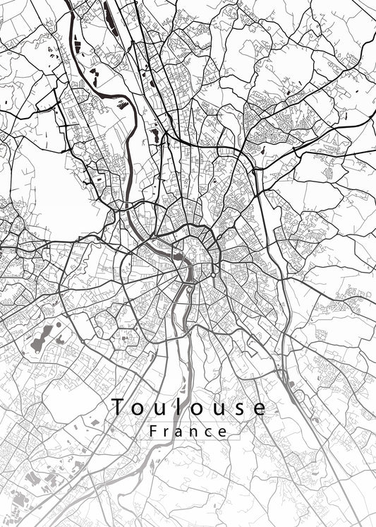 Toulouse France City Map white