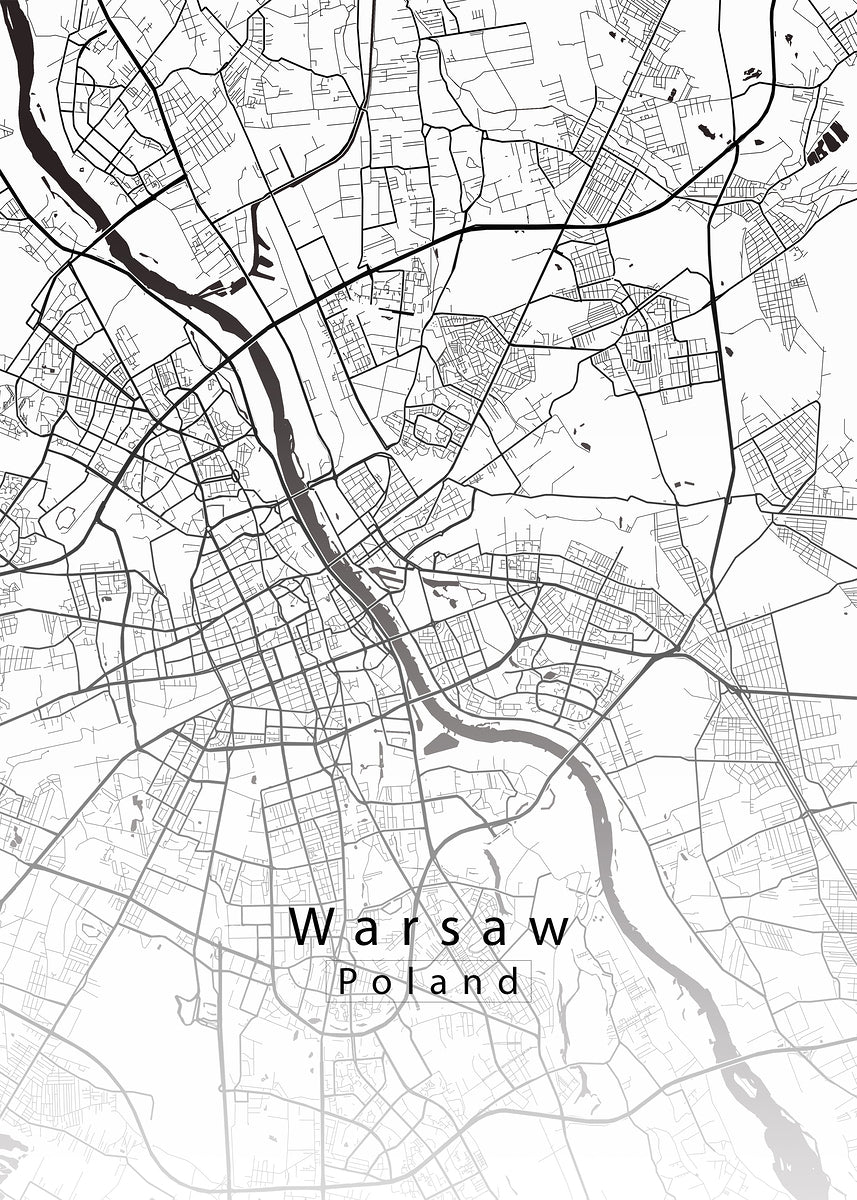 Warsaw Poland City Map white