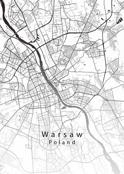 Warsaw Poland City Map white