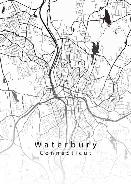 Waterbury Connecticut City Map white